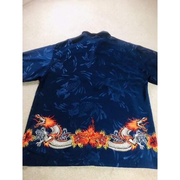 ISLAND SERIES HAWAIIAN MENS BLUE FISH DRAGON SHORT SLEEVE SHIRT USA MADE SIZE L - Picture 8 of 8